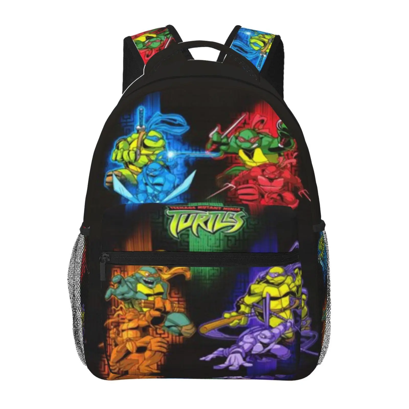 TMNT The Last Ronin Kids Travel Backpack Mikey Memes Large Opening Bookbag with Side Water Bottle Holder TMNT Pizza Multi-Purpose School Bag for Daily Use, Weekend Getaways & Playdates