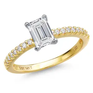 0.90-5.16 Cttw IGI Certified Lab Grown Diamond in 14K Two-Tone Gold Engagement Ring For Women | Emerald Cut | E-F Color | VS1 Clarity | Wedding Anniversary Ring