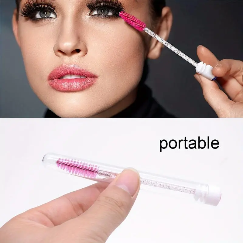 Reusable Hypoallergenic Crystal Mascara Wands with Portable Tubes - Soft Bristle Eyelash Brushes, Disposable Lash and Eyebrow Spoolies, Mini Makeup Applicators, and Travel Containers for Precise Makeup Application, Beauty Travel Brush