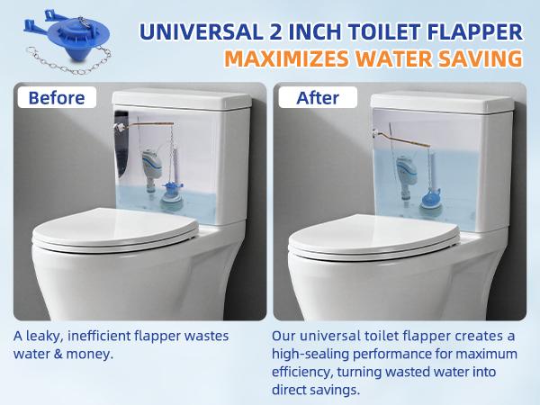 Hibbent Universal 2 Inch Toilet Flapper Compatible with American Standard, Kohler, TOTO, Gerber Toilets Tank, Water Conserving Toilet Flapper Replacement with Stainless Steel Chain, Blue