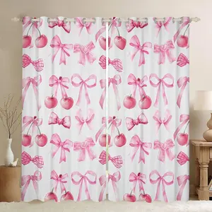 Watercolor Bow Darkening Dreapes (2 Panels ) Cherry Bow Curtains for Bedroom Living Room Decor Cute Bowknot Blackout Curtains Bow