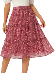 INSPIRE CHIC Women's Tiered Skirt Chiffon A-Line Ruffle Elastic High Waist Casual Flowy Boho Summer Beach Midi Skirts