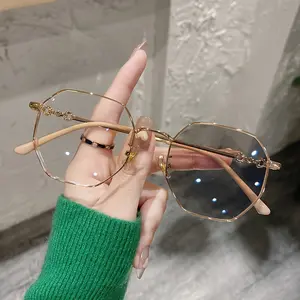 Women'S Korean-Style Polygonal Myopia Frames, Metal Retro Hiking Eyewear with Mirrored Lenses, Chic Decorative Glasses - Suitable for Travel