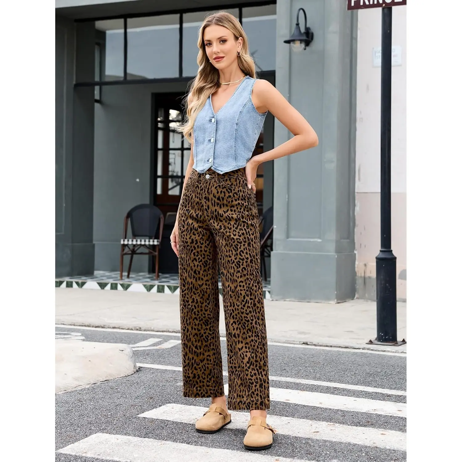 EMMIOL Vintage Brown Leopard Print Wide Leg Jeans | High Waist Baggy Denim Pants Y2K 90s Aesthetic Outfit
