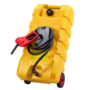 15 gal Gas Can with Manual Transfer Pump & 10 ft Hose, Portable Fuel Tank with Wheels & Carry Handle, Leak-Proof Heavy Duty Gas Caddy for Cars, Boats, Lawn Mowers, Yellow