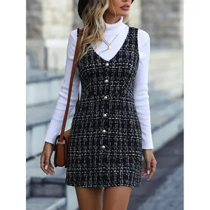Plaid Single Breasted Tweed Dress Without Sweater