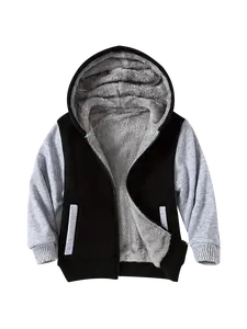 Children's zipper hooded coat 3-14 years old boy Sherpa lined coat winter outdoor sweatshirt warm coat