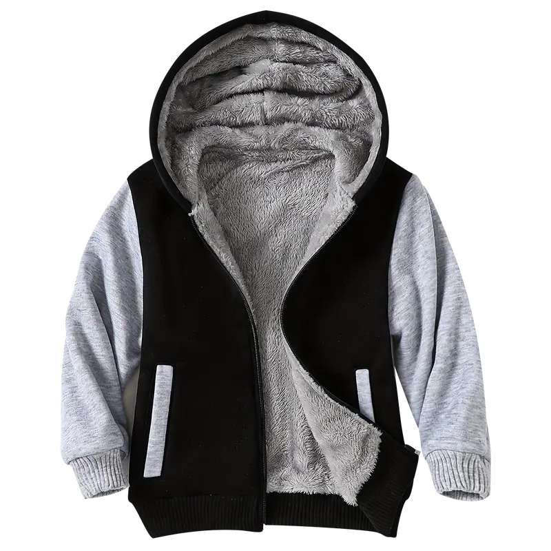 #falloutfits  Children's zipper hooded coat 3-14 years old boy Sherpa lined coat winter outdoor sweatshirt warm coat Cold Weather Coats Fashion Coat