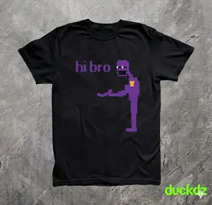 [Sale up to 30%] + [FREE SHIP] Purple Guy FNAF T-Shirt • Hi Bro Meme Tee • Vintage FNAF Graphic Shirt • Irony Memecore Swag Top for Kids & Fans