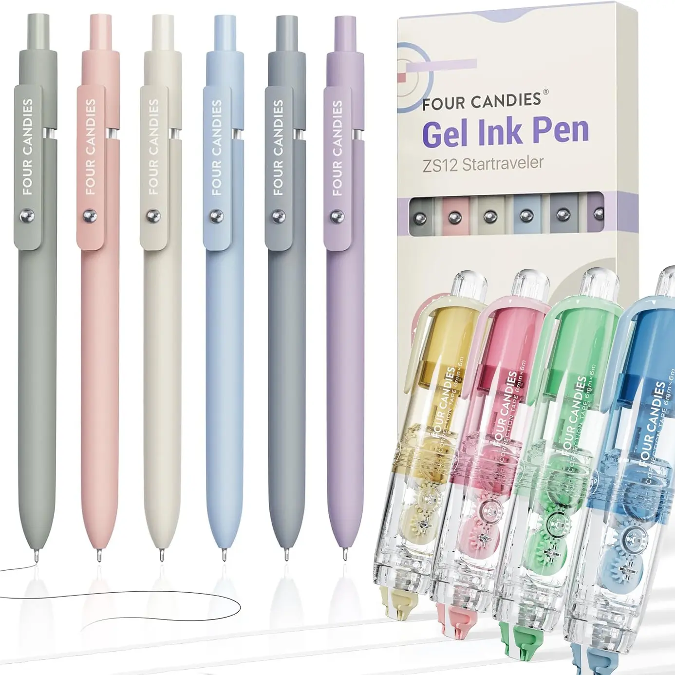 6Pcs Morandi-Black Ink + 4Pcs Correction tape