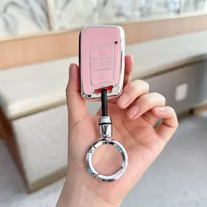 ACEBOY for VW Volkswagen Key Fob Cover with Keychain Lanyard, Soft TPU Key Fob Protector Shell Compatible with Volkswagen Tiguan Atlas Jetta Passat Golf Alltrack Smart Key Case