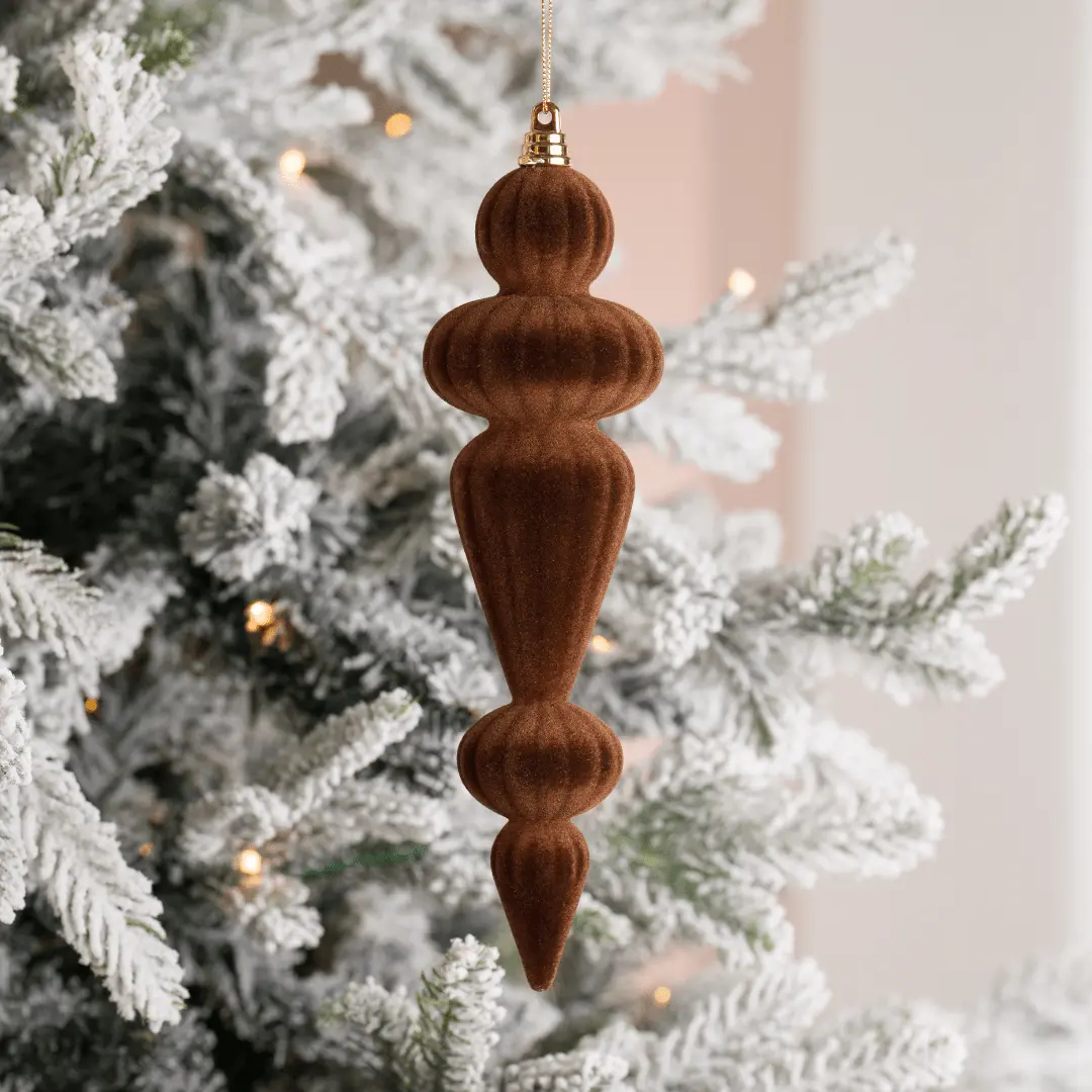 Coffee Flocked Shatterproof Finial Ornament