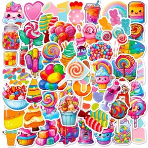 50 Pack Colorful Candy, Lollipop, Ice Cream, Sweet Food Waterproof Stickers for Skateboards, Phones, Guitars, Cars, Laptops, Water Bottles & More - Fun Party Supplies & Decorations