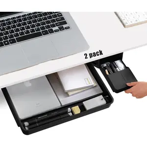 Under Desk Drawer Storage Organizer - 2 Pack Large & Small Black - 2 Installation Methods Screw or Adhesive - Office Supplies Storage & Organizer