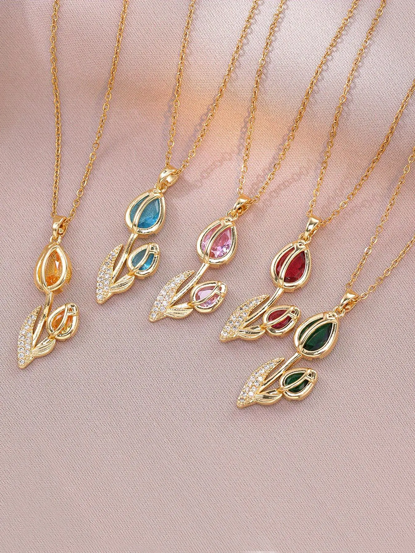 [1pc Luxury Tulip Pendant Necklace] Elegant Stainless Steel Tulip Flower Pendant Necklace with Synthetic Cubic Zirconia, Luxury Style, Versatile for Weddings and Celebrations, January Birthstone, All-Season Accessory, Jewel Necklace, Birthday Gift Jewelry