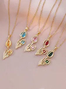 [1pc Luxury Tulip Pendant Necklace] Elegant Stainless Steel Tulip Flower Pendant Necklace with Synthetic Cubic Zirconia, Luxury Style, Versatile for Weddings and Celebrations, January Birthstone, All-Season Accessory