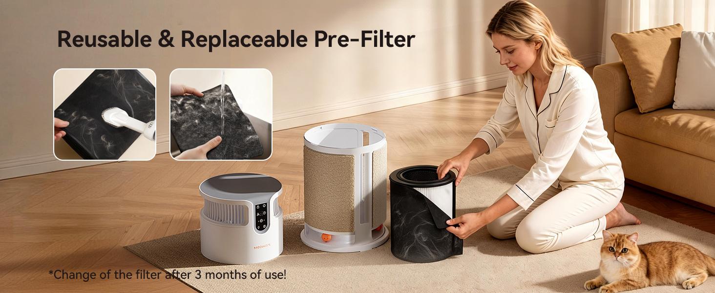 Meowant Air Purifier for Home, Pet Air Purifier 360°Air Intake & Air Outlet for Large Room, 4-in-1 H13 HEPA Filter Up to 3900 Ft² Air Cleaner for Pet Hair Dander Odors with Cat Scratch Board