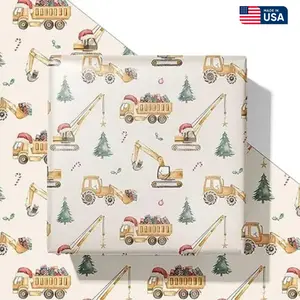 Construction Christmas Wrapping Paper, Holiday Gift Wrap Paper, Great for Xmas Gifts, Gift for Her, Gift for Him