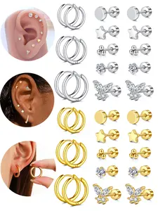 Stainless Steel Earrings Flat Back Cartilage Earring Hoop Ear Studs Hypoallergenic 20G Tragus Earrings Stud Hoop Earrings for Women Men Flat Back Earrings Cartilage Earrings Hoop Stud