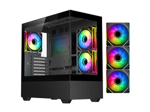 DIYPC ARGB-N5-BK Black USB3.0 / Type C ATX Mid Tower Gaming Computer Case w/2 x Tempered Glass Side Panel and 3 x ARGB PWM Fans Pre-Installed, Support BTF Back Plug MB