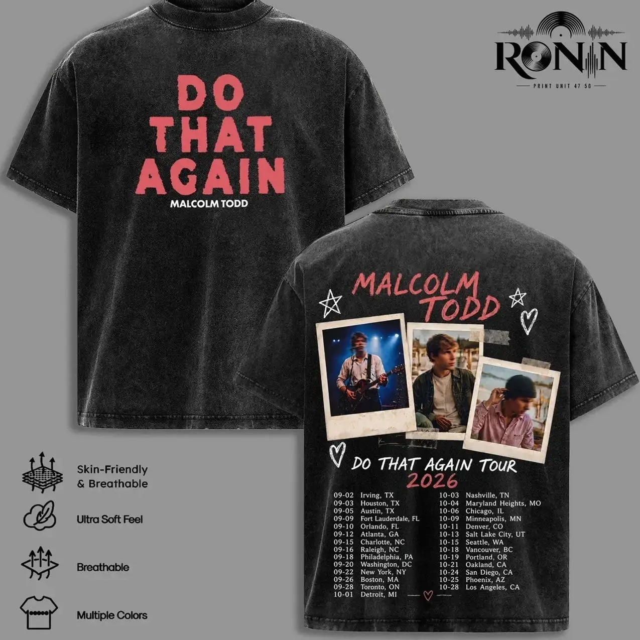 Malcolm Todd Do That Again Tour 2026 Vintage Graphic T Shirt, Indie Pop Concert Tee, Double Sided Tour Dates Shirt, Retro Washed Oversized Unisex Heavy Cotton Streetwear Top, Music Fan Gift Apparel, North America Tour Merch Tee YCD
