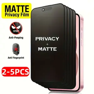 5pcs Full Coverage Matte Privacy Screen Protector Compatible with iPhone 17 Pro/17 Pro Max/17 Air/17/16/15/14/13/12/11/Pro/Pro Max/Plus/Mini/X/XS/XS MAX/XR,Prevent Peeping,Upgraded Edge Protection,Shock Resistance,Scratch Resistance,Bubble-Free Install