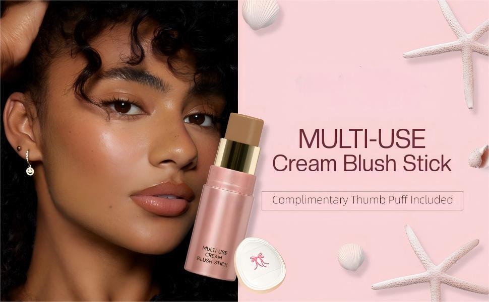 Multi-Use Waterproof Makeup Cream Blush Stick with Brush, 3-in-1 Buildable Blush Stick for Cheeks, Eyes, and Lips, All day wear, Easy Application