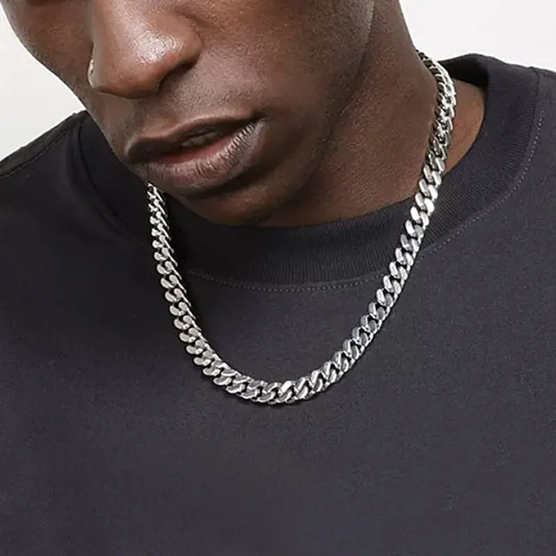 18-24 Inch Silver Tone Cuban Chain Necklace for Men, 6mm/8mm Stainless Steel Cuban Link Chain Necklace, Hip Hop Mens Jewelry Gift