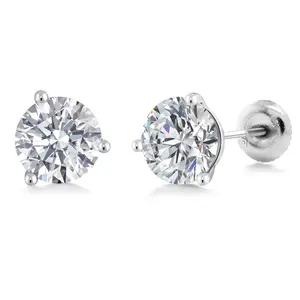 Gem Stone King 2.00 Ct 14K White Gold IGI Certified Lab Grown Diamond Martini Screw Back Stud Earrings For Women Men | 1 Ct Each Round 6.5MM | D-E Color | VS1-VS2 Clarity