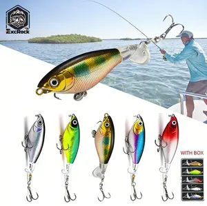 EXCROCK 5/10 PCS Whopper Plopper, Top Floating Swimming Catfish Bait & Trout Lures Bass Fishing Lures, Box Packed Long Throw Fishing Lure, Outdoor Fishing Accessorise, Fishing Equipment, Fishing Lure Bait