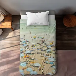 360 Stand Microfiber Duvet Cover - Twin Extra Long Size, Nautical Themes, Ocean Breezes Coastal Scene, Soft Fabric Beach People Print, Contemporary Bedding Home Decor, Tranquility