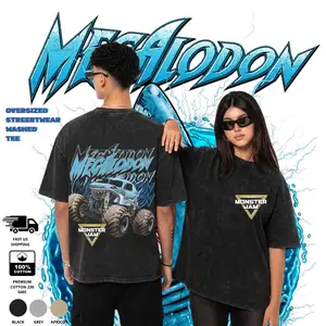 Monster Truck Megalodon Washed T-Shirt,  Monster Jam Graphic Tank Top For Summer, Y2K Retro Racing Shirt For Fans, Birthday Gift For Men, For Women Fabric, Streetwear Style