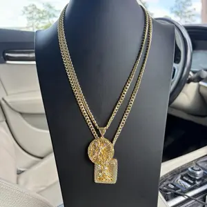 Gold Necklace Set (2 Cubans +2 Pendants) Waterproof