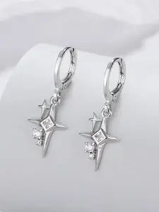 Minimalist Elegant Plain Star Design Drop Earrings, Shining Earrings, 1 Pair Fashion Temperament Rhinestone Inlaid Star Themed Dangle Earrings, Unique Design for Women and Girls for Daily Life Jewelry Gifts