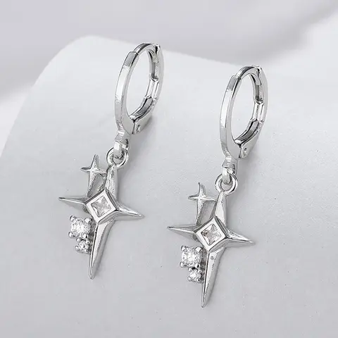 Minimalist Elegant Plain Star Design Drop Earrings, Shining Earrings, 1 Pair Fashion Temperament Rhinestone Inlaid Star Themed Dangle Earrings, Unique Design for Women and Girls for Daily Life Jewelry Gifts, Dangling Earrings