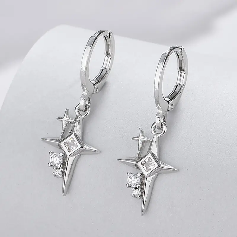 Minimalist Elegant Plain Star Design Drop Earrings, Shining Earrings, 1 Pair Fashion Temperament Rhinestone Inlaid Star Themed Dangle Earrings, Unique Design for Women and Girls for Daily Life Jewelry Gifts, Dangling Earrings