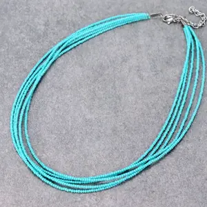 Handmade Layered Seed Bead Necklace Turquoise Color 18" + 3" EXT Adjustable Length Fashion Jewelry