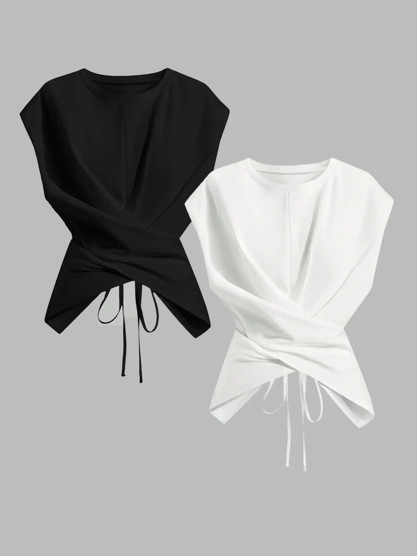 Women's Soft Breathable Knit Round Neck Drop Shoulder Sleeve Basic Everyday T-Shirt Matching Set, Fashion Streetwear Chic Casual Asymmetrical Ruched Twist Cross Cutout Back Tie Top Womenswear Knitwear