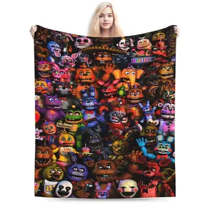 5 Nights at Freddy's Single-Sided Flannel Blanket - Bright Vibrant Landscape Design, Wrinkle-Resistant, Ultra-Soft, Custom Halloween Bedding for Child, Indoor Use, Watch Party Adult Gift