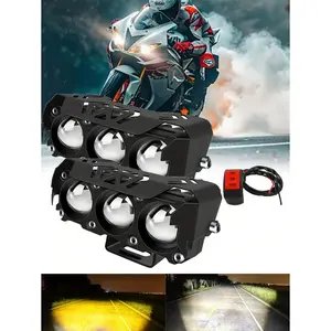 2pcs Motorcycle LED Spotlights 3-Eye Yellow And White Dual Color High And Low Beam Car Work Lights Waterproof Ultra Bright Aluminum Alloy Modification Spotlight