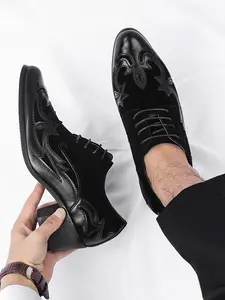 Men's PU Patchwork High Heel Dance Shoes, Fashion Classic Embroidered Formal Shoes, Stylish Party Footwear for Men