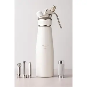 Professional Whipped Cream Dispenser Ultra-Thick Aluminum Body & Stainless Steel Nozzle, 500ml/1000ml Multiple Colors Heavy Duty Cream Whipper for Desserts Coffee Cocktails 500ML White
