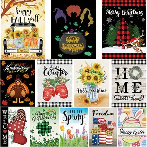 12x18in Door Banner Seasonal Garden Flags Double Yard Flags Small Garden Flags for Outside Fall Winter Halloween Christmas Outdoor Flags Holiday Garden Flags for All Seasons