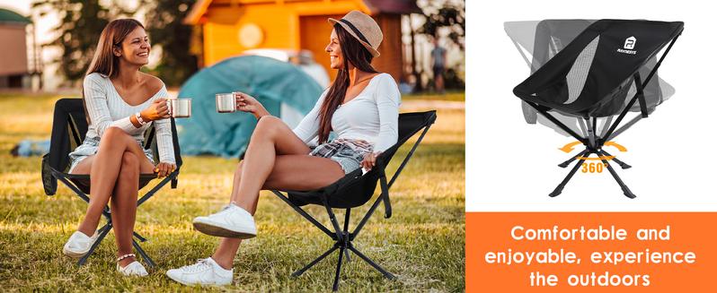 360° Swivel Camping Chairs, Portable Camping Chair with Headrest and Storage Bag, Lightweight Foldable Chair for Outside Camping, Hiking, Travel, Beach and Sports