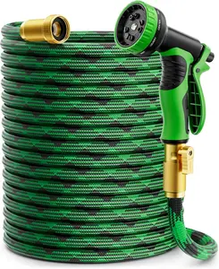 Garden Hose 100ft, Non-Expandable Water Hose with 10 Function Nozzles, Portable, Kink-Free, Outdoor and Garden Flexible Hose Pipe for Car Wash, Yard, Camper, Lawn, Lightweight Long Hose