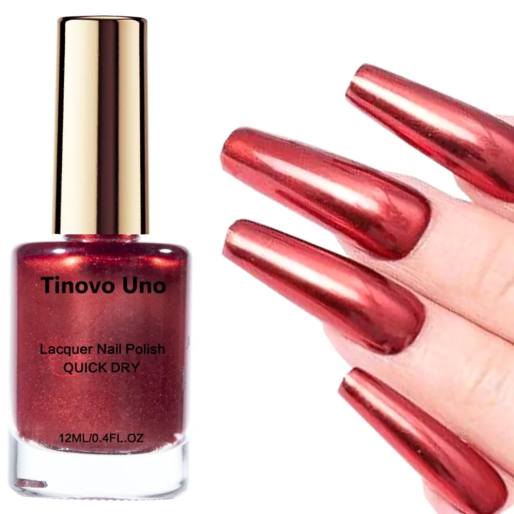 Tinovo Uno Metallic Red Nail Polish - 12ml, Durable, Long-Lasting, Nail Art, Nail Care, Chrome Finish, Chrome Nails