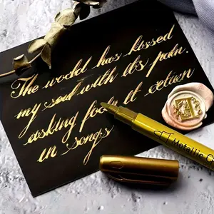 2 Pack Gold & Silver Metallic Marker Pens, Waterproof Permanent Paint Pens, Shimmer Glitter Metallic Markers for Rock Painting, Stone, Ceramic, Glass, Wood, Scrapbooking & Craft Projects