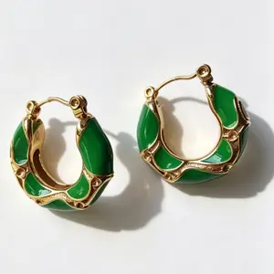 Earrings jewelry, thick stainless steel drip earrings, bohemian green fashion earrings and earrings.