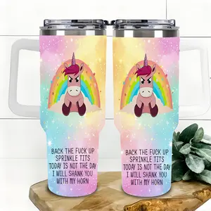 Funny Unicorn 40oz Tumbler, Rainbow Unicorn Coffee Tumbler, back the f*ck up sprinkle tits today is not the day I will shank you with my horn Tumbler, Stainless Steel Tumbler, Christmas Gift,Funny Gift Mug for Best Friend