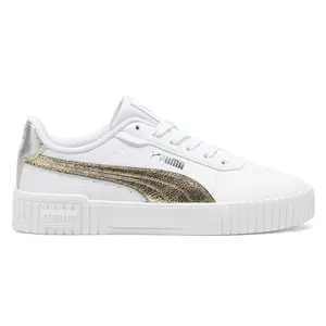 PUMA Womens Carina 2.0 Metallic Shine Lace Up Sneakers Shoes Casual - White